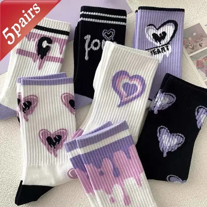 Lot de 5 paires de chaussettes pour femmes, chaussettes de sport confortables et polyvalentes, style Preppy personnalisé, tendance, à la mode, pour filles