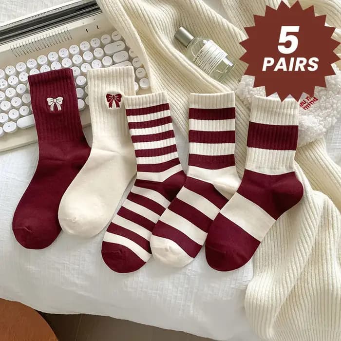 5 paires de chaussettes mi-mollet rayées à la mode pour femmes – Confort toutes saisons