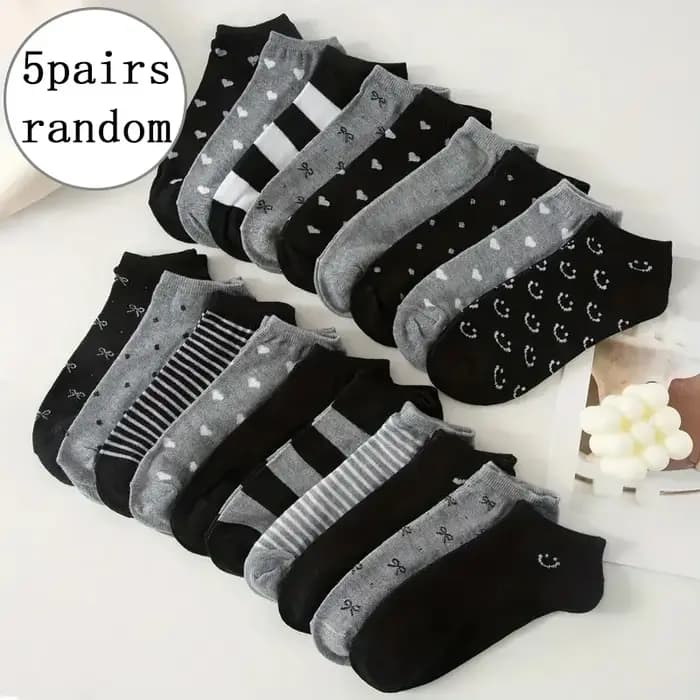 5 paires de chaussettes noires et grises à motifs variés