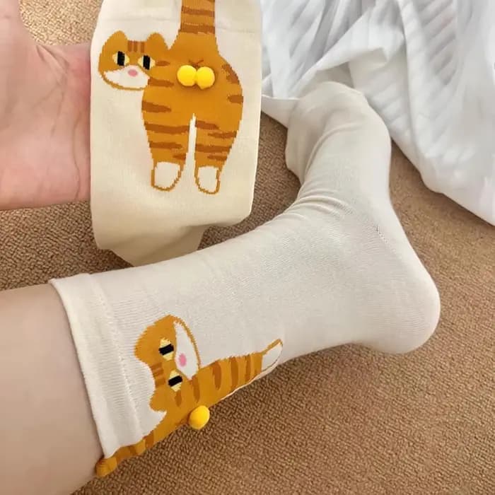 Chaussettes 3D Mignonnes Chat Noir/Blanc, Chaussettes Drôles Chat Respirantes et Douces pour Filles