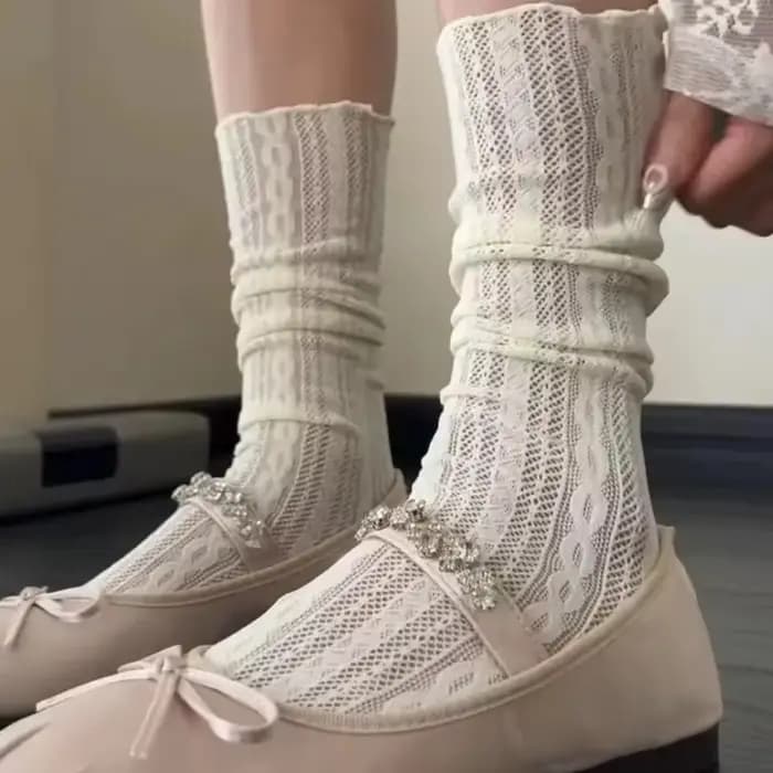 Chaussettes pour femmes mince été nouveau blanc noir évider