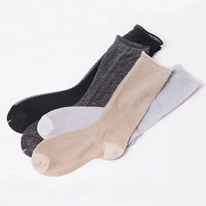 4 paires de chaussettes en soie argentée pour femmes