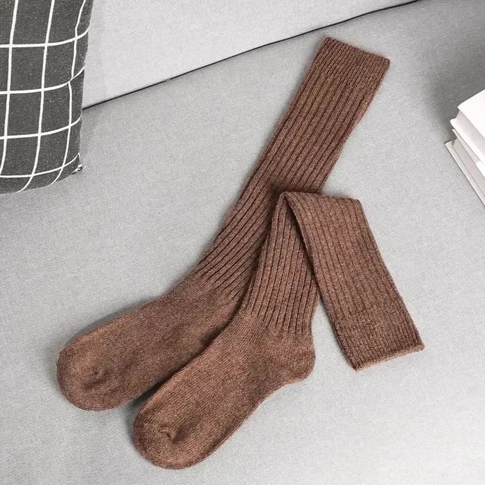 Chaussettes longues en laine douce pour femmes, automne hiver, cachemire, bas tricoté solide, slim, décontracté, hautes, moelleuses, chaudes et épaisses pour filles