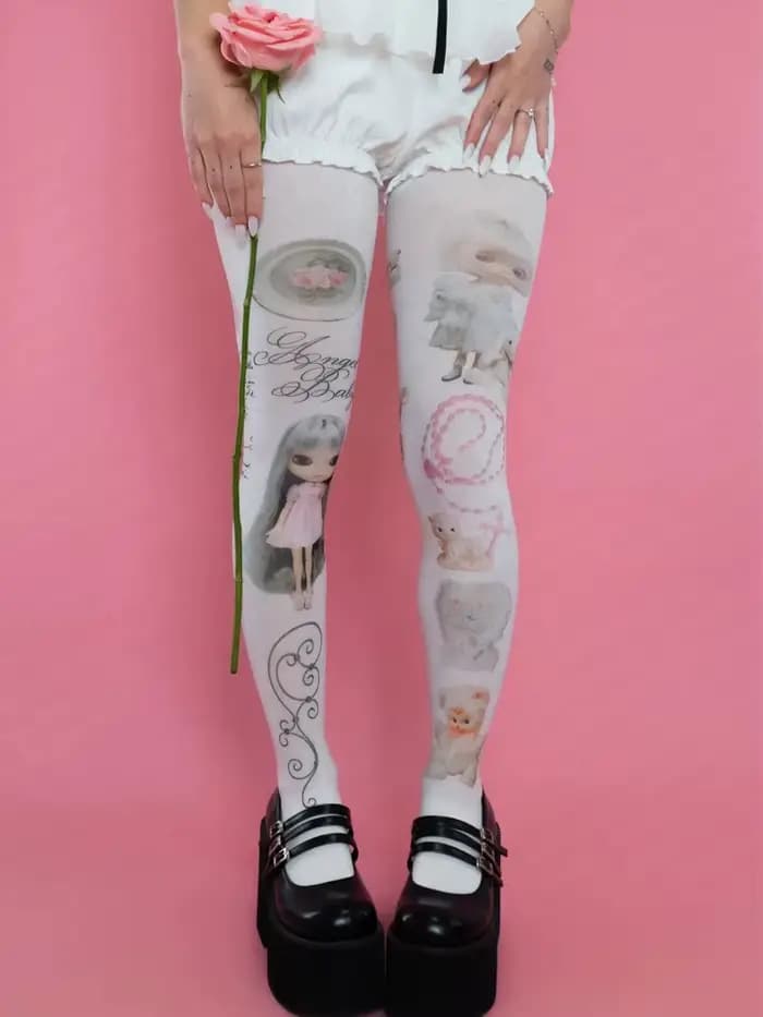 Chaussettes Y2K des années 2000, Style classique, mignon, imprimé de dessin animé, combinaison pour femmes, japonais, doux, Kawaii, amincissant, Lolita, chaussettes hautes, Emo