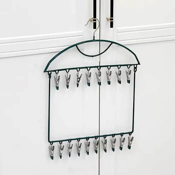 Séchoir à chaussettes à 18 pinces en acier inoxydable, grande capacité, multi-pinces, séchoir à chaussettes, cintre à vêtements pliable coupe-vent