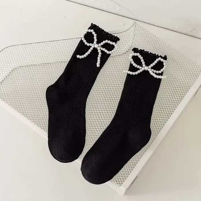 Femmes chaussettes coton femme mince mignon doux Kawaii Lolita Harajuku été perle bas dentelle chaussette blanc noir à