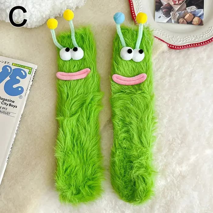 Femmes automne hiver chaussettes mignon mi-tube moelleux sol sommeil drôle velouté chaud épais heureux laid