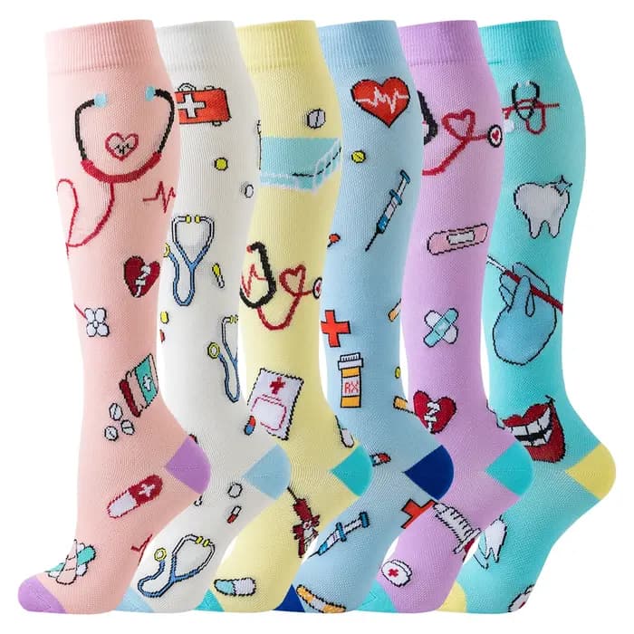 6 paires de chaussettes de Compression pour infirmières athlétiques à Circulation GRADUATED pour femmes et hommes, chaussettes hautes respirantes à motif de cœur mignon pour femmes Spo