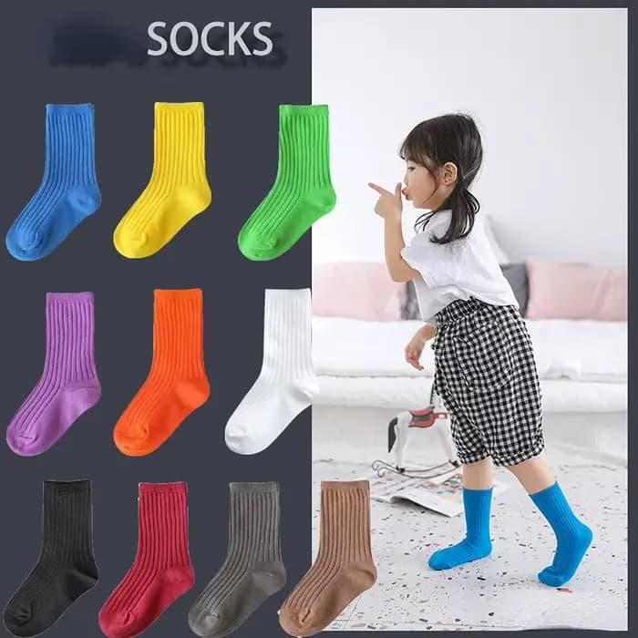 Chaussettes pour enfants coton couleur unie Tube bébé fille garçon