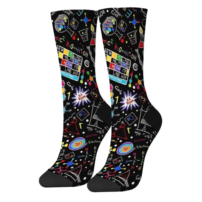 Chaussettes de Style Harajuku heureux, Science incroyable, chaussettes d'hiver unisexes, randonnée, élément chimique imprimé, chaussettes folles de Style de rue, cadeaux