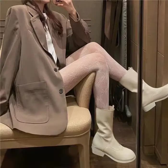 1 paire de collants en résille blanche et noire ajourée, style gothique Lolita, pour cosplay, collants JK pour filles, bas de club, collants résille