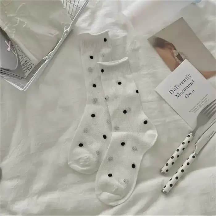 Chaussettes pour femmes avec motif classique à pois, respirantes, style Harajuku, amusantes, tendance, style coréen, pour l'automne