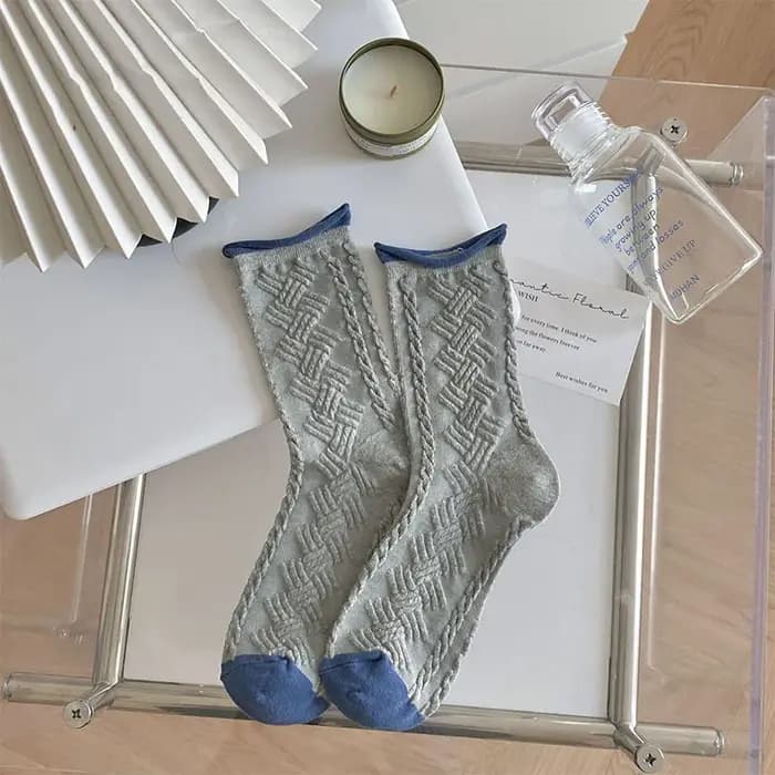 Chaussettes japonaises à carreaux de diamant pour femmes