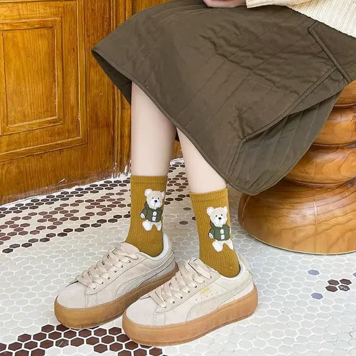 Femmes chaussettes coton imprimé Animal automne hiver dames chaussette Skarpetki Damskie Harajuku chaud mode ours