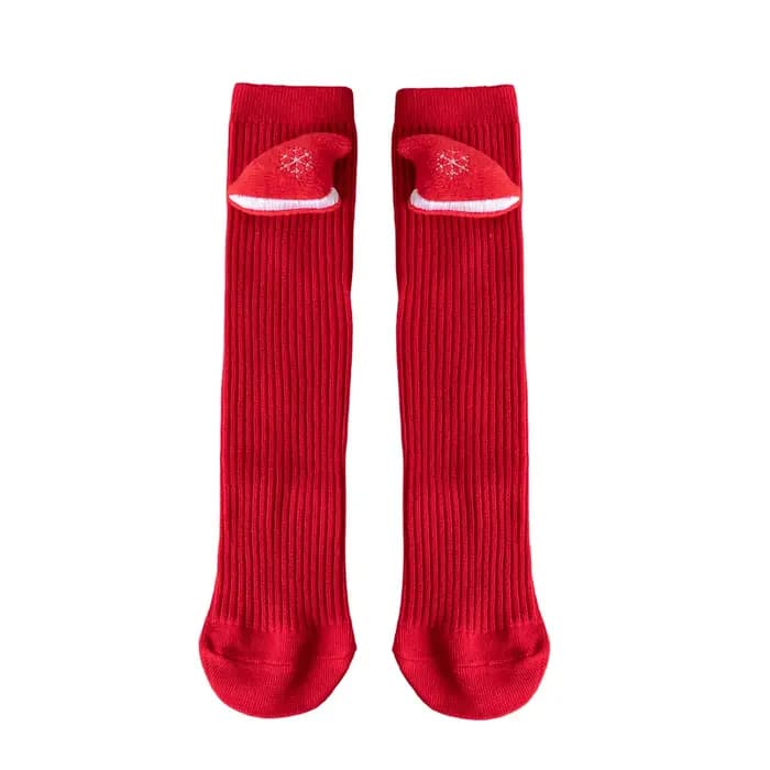 Chaussettes de noël pour nouveau-nés, chaussettes longues en coton rouge pour nourrissons, décor d'arbre d'élan du père noël, chaussettes hautes respirantes et antidérapantes