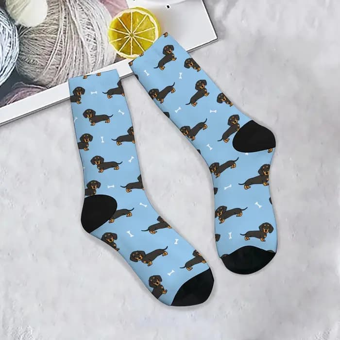 1 paire drôle teckel chien hommes chaussettes mignon rétro Harajuku noir et Tan chiens sur nouveauté cadeau pour