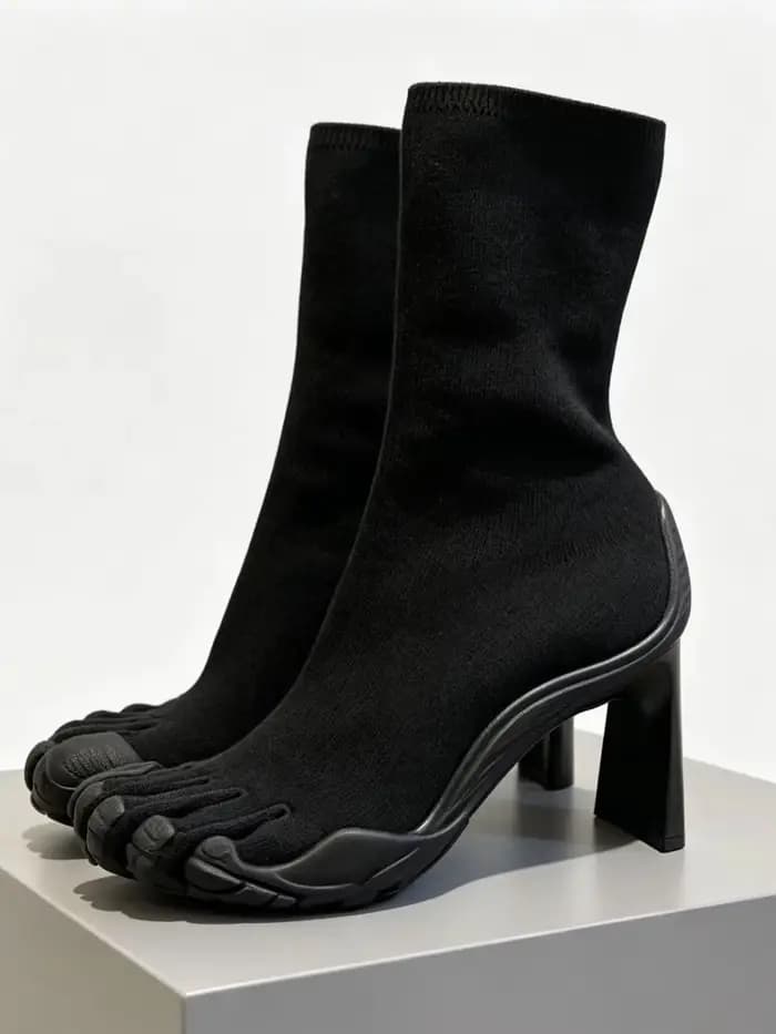 Bottes chaussettes en maille extensible pour femme, noires, à talon bloc haut, avec motif unique de