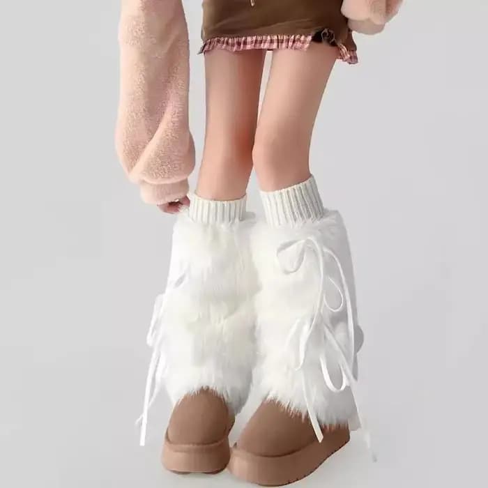 Guêtres en fausse fourrure blanche, couvre-bottes, style Y2K gothique, chaussettes unies, chaussettes punk mi-longues, chaussettes chaudes tendance