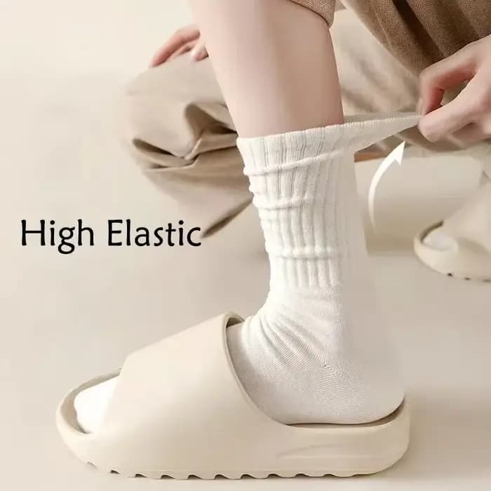 1 Paire de Chaussettes Classiques Unies Tendance Beige Blanc Noir Mi-Mollet Longues Décontractées en Coton pour Femmes