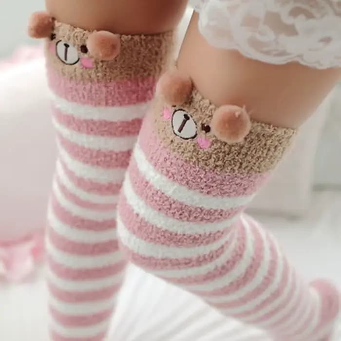 Kawaii japonais Animal imprimé genou chaussettes rayé mignon belle longue cuisse haute