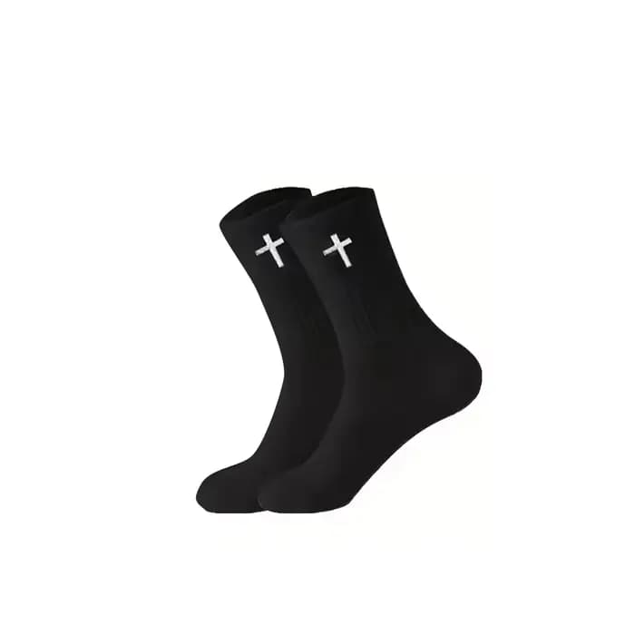 1 paire de chaussettes de sport solides pour hommes, chaussettes décontractées respirantes unisexes mi-mollet, chaussettes de Couple croisées noires/blanches toutes saisons