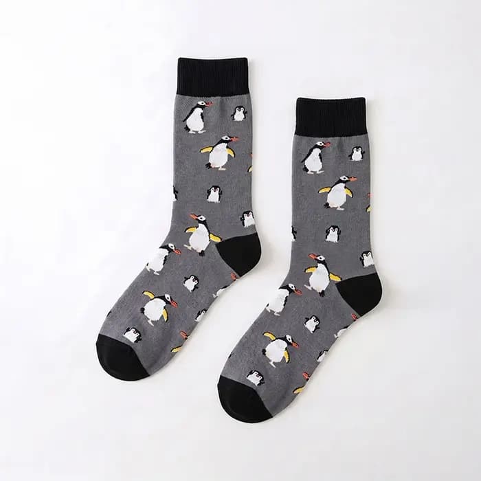 1 paire de chaussettes unisexes avec motif pingouin gris
