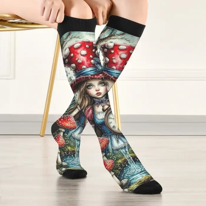 Une figure dans un chapeau en forme de champignon chaussettes Style rétro bas décontractés confortables chaud respirant chaussettes antidérapantes cadeau unisexe