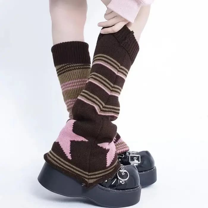 Punk Women Leg Socks Gothic Skull Star Halloween Accessories Leg Warmers Knitted Socks Y2K Hot Girl Women JK Thigh High Socks