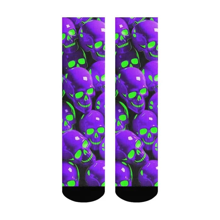 Chaussettes à motif de crâne violet néon, extensibles, légères, confortables, pour usage quotidien, pour hommes, cyclisme, randonnée, festivals de musique, chaussettes de compression originales