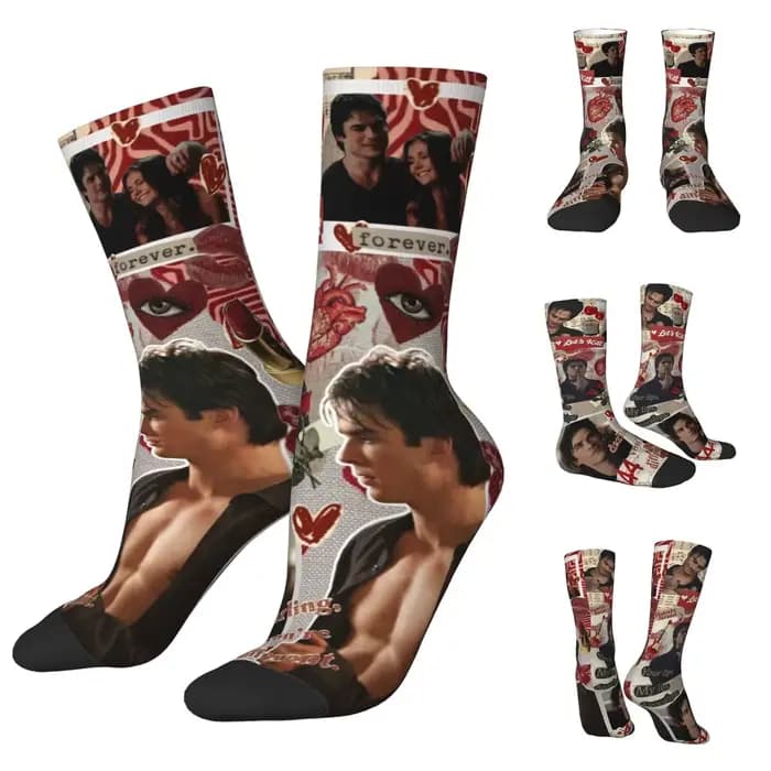 Chaussettes imprimées de la série télévisée Damon The Vampire Diaries pour hommes et femmes, bas de