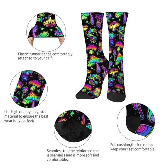 Chaussettes champignon arc-en-ciel rétro mode hommes