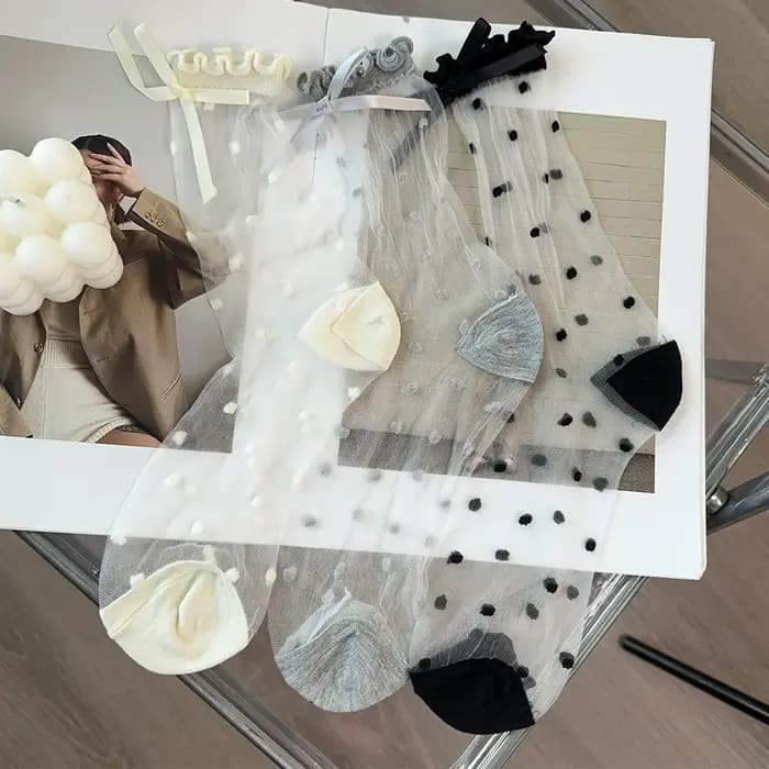 Chaussettes à pois en dentelle pour femmes, chaussettes transparentes respirantes en dentelle à pois, chaussettes en résille en maille douce, chaussettes douces et respirantes, bonneterie Sox