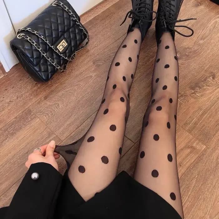 Bas imprimé à pois pour femmes, collants en maille résille, collants sans couture, nylon, noir, blanc, boîte de nuit, collants pour femmes, sexy