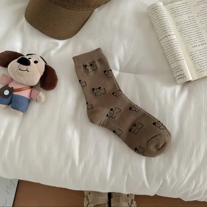 Chaussettes pour femmes coréen mignon dessin animé chien Kawaii décontracté polyvalent mi Tube