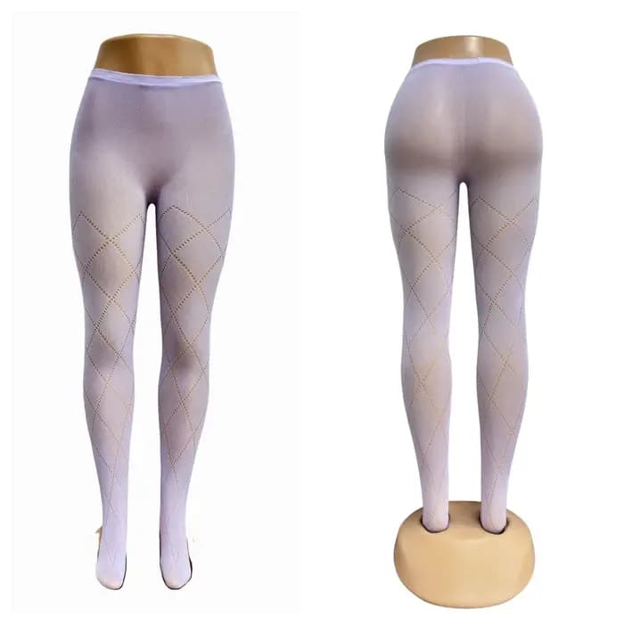 Collants amincissants à motifs de diamants ajourés gris pour femmes
