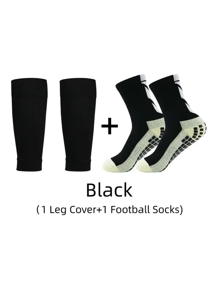 1 paire de chaussettes de sport antidérapantes collées, chaussettes de football à flèche solide et chaussettes de protection des jambes