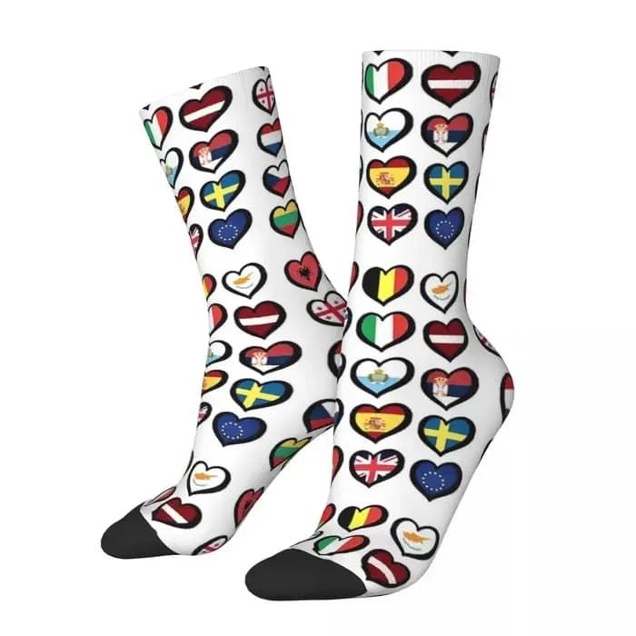 Eurovision Song Concours drapeaux coeurs chaussettes Harajuku bas doux toutes saisons chaussettes longues accessoires pour cadeau d'anniversaire unisexe