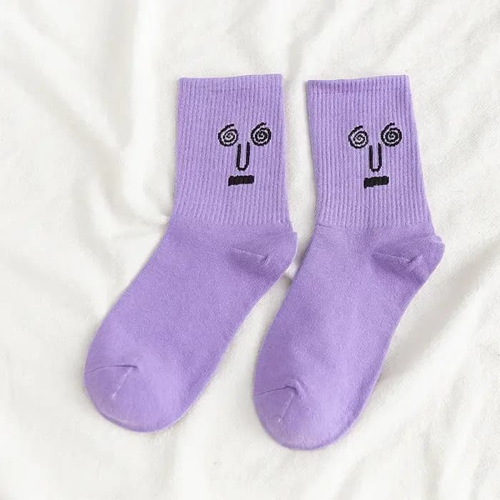 Chaussettes tendance coréennes Funky Harajuku pour femmes, chaussettes colorées à expressions amusantes, chaussettes Kawaii pour filles, chaussettes unisexes surprise mi-hautes pour femmes