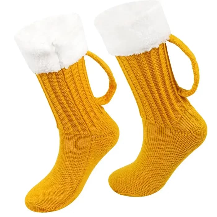 Tasse de bière 3D chaussettes tricotées hommes rembourrés chaud mi-mollet