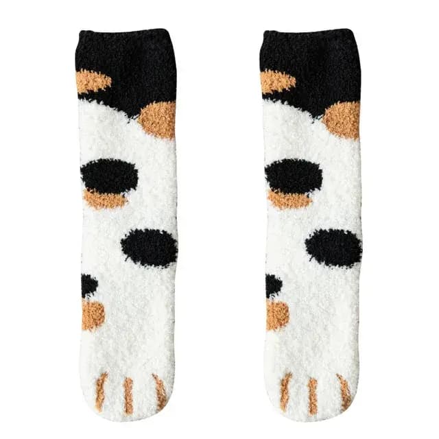 Kawaii dessin animé chaussettes blanches pour femmes mignon 3d chien chat patte motif femme polaire chaud drôle