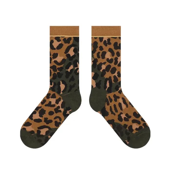 Chaussettes tendance 2026 en coton imprimé léopard pour femme – Nouveauté printemps-automne
