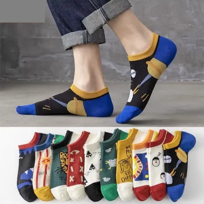10 paires de chaussettes pour hommes ensemble dessin animé à la mode polyvalent décontracté cheville