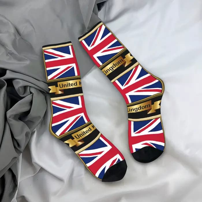 Chaussettes personnalisées avec impression drôle de drapeau du royaume-uni pour femmes et hommes, chaussettes extensibles pour l'été, l'automne et l'hiver de la grande-bretagne
