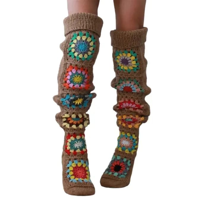 Chaussettes hautes au Crochet Vintage pour femmes