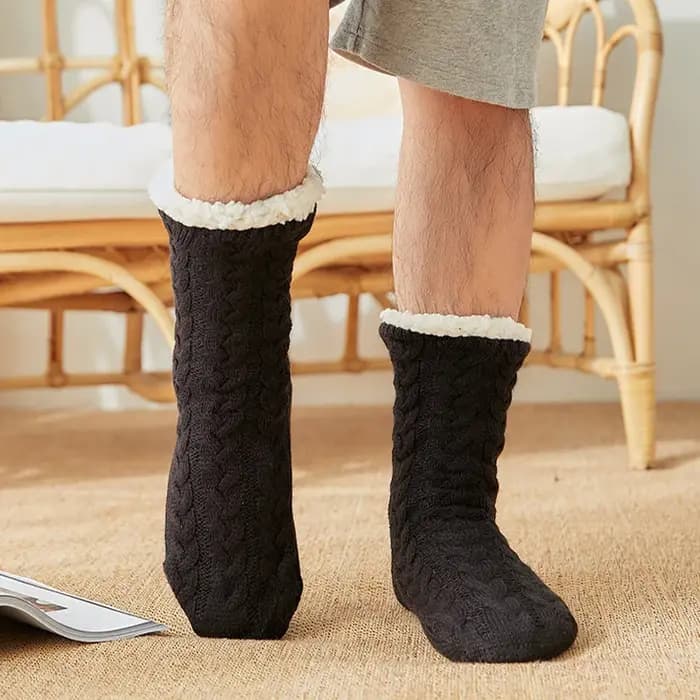 Chaussette thermique homme hiver chaud maison doux coton épaissi Plus velours dormir anti-dérapant aucune poignée
