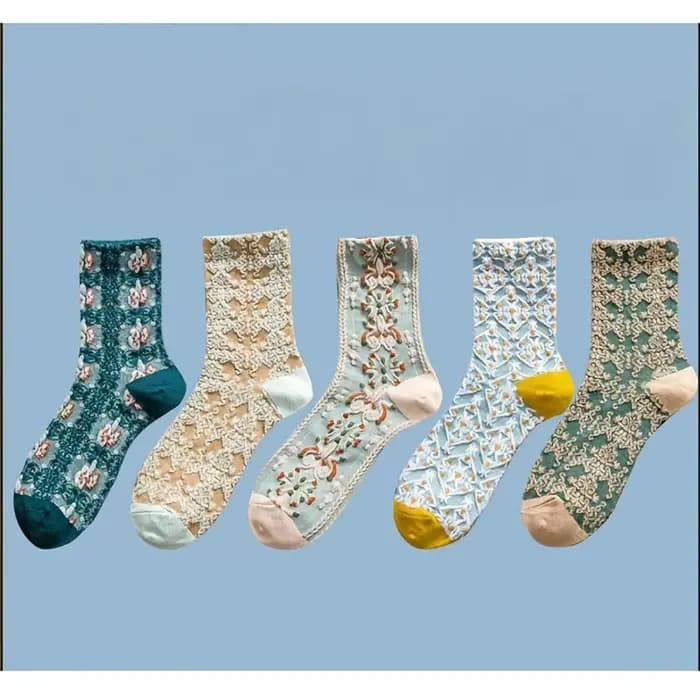 Ensemble de 5 paires de chaussettes rétro mignonnes pour femmes