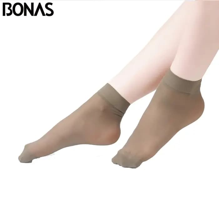 BONAS – chaussettes courtes pour femmes, lot de 5 pièces, 20cm, été, haute élasticité, soie, Nylon, ultra-mince, transparentes