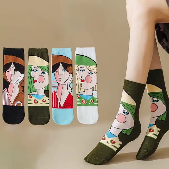 Chaussettes pour femmes Style Picasso créatif à la mode personnalisé Unique dessin animé polyvalent moyen Tube