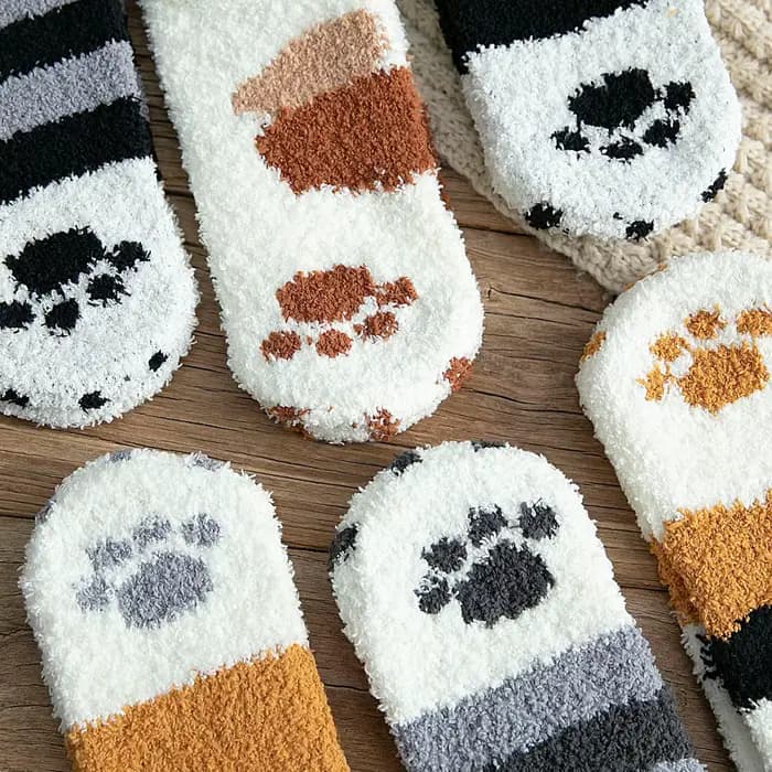 Femmes hiver chaud moelleux chaussettes mignon Animal griffe chat patte empreinte floue