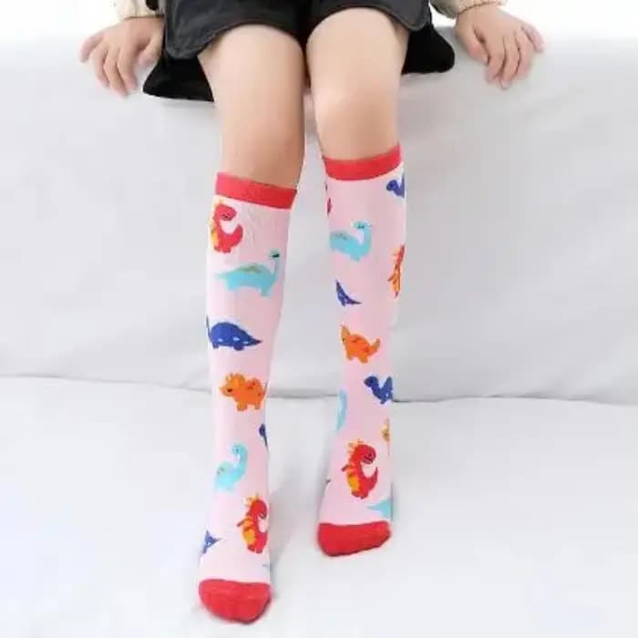 Chaussettes longues imprimées d'animaux pour enfants, bas droits, hauteur genou, dessin animé dinosaure, fille, nouveau